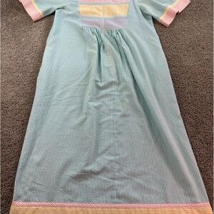 VINTAGE Saybury Nightgown Womens M Blue Pink Seersucker MUMU House Dress